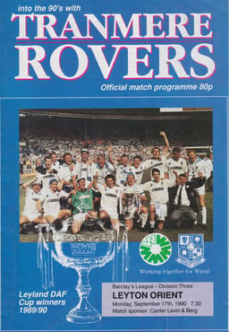 Tranmere Rovers v Leyton Orient Match Programme 1990-09-17